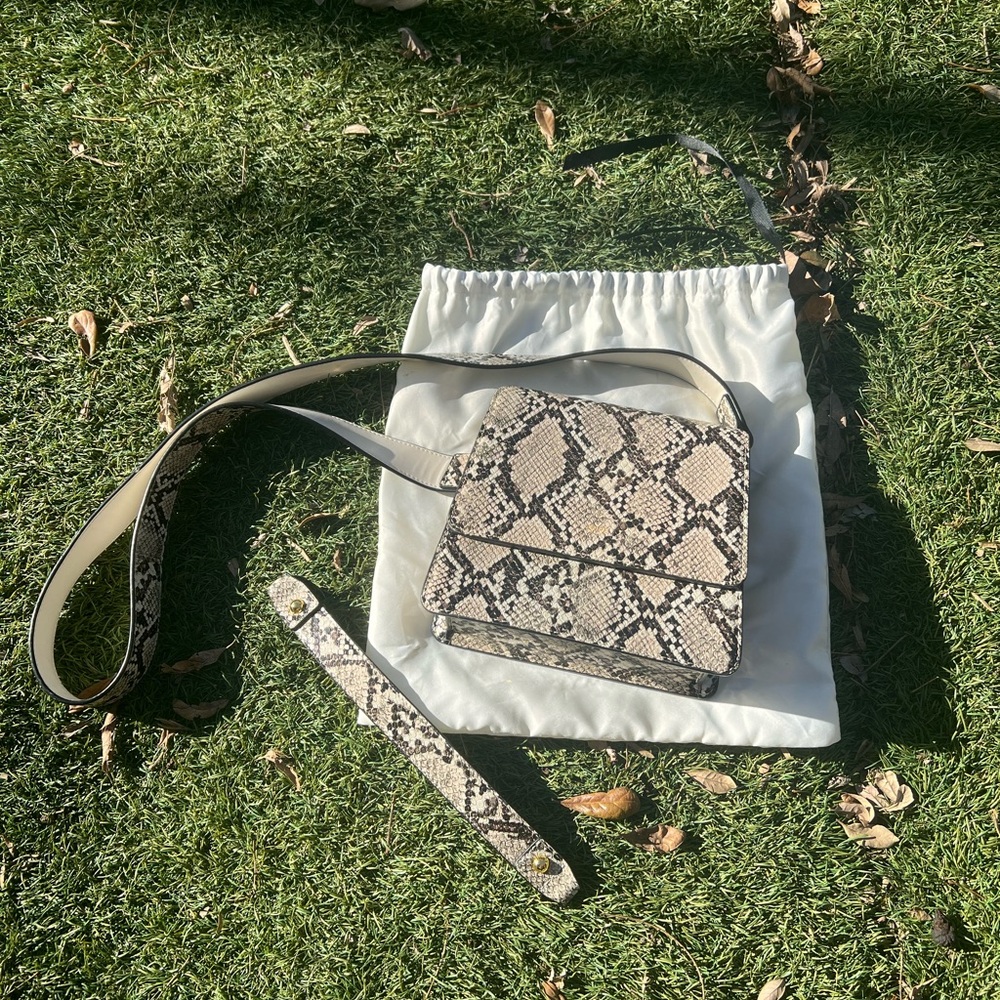 JW PEI Cream and Black Crossbody Bag with Snakeskin Pattern